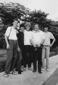 Fredrik Norén Band. Joakim Milder, Carl Orrje, Hans, Johan Hörlén and Fredrik in Jakarta, Indonesia 1988