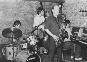 Nisse Sandström Q: Peter Danemo, Hans, Nisse and Esbjörn Svensson at Skövde Jazzdagar 1988. Photo: Jan Backenroth